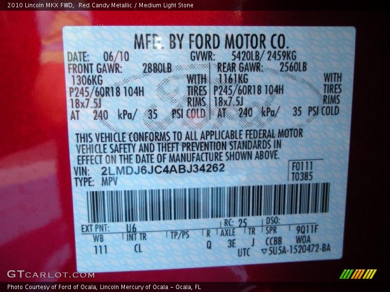 Red Candy Metallic / Medium Light Stone 2010 Lincoln MKX FWD