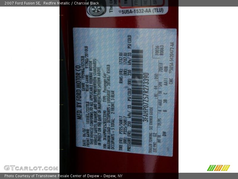 Redfire Metallic / Charcoal Black 2007 Ford Fusion SE