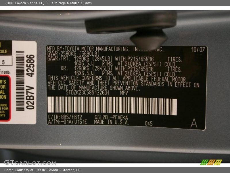 Blue Mirage Metallic / Fawn 2008 Toyota Sienna CE