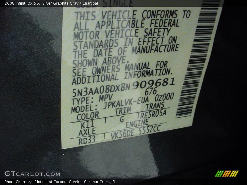 Silver Graphite Gray / Charcoal 2008 Infiniti QX 56