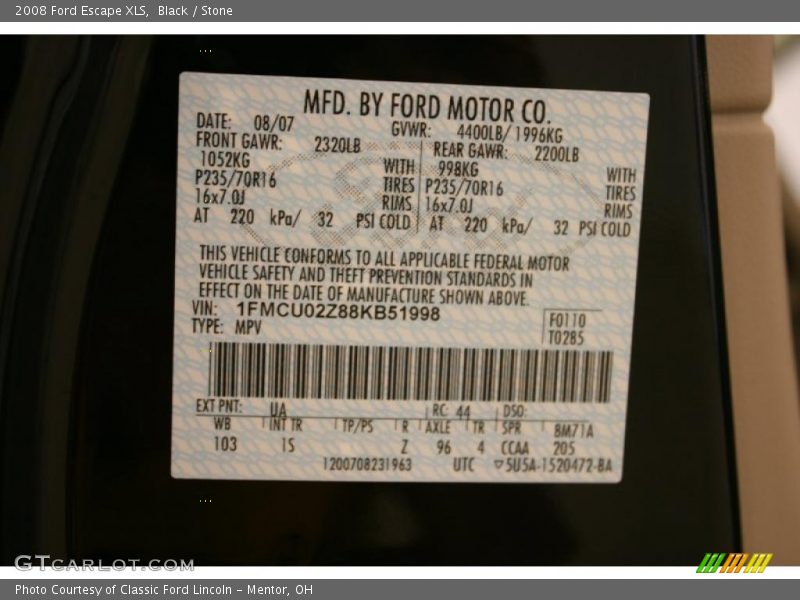 Black / Stone 2008 Ford Escape XLS