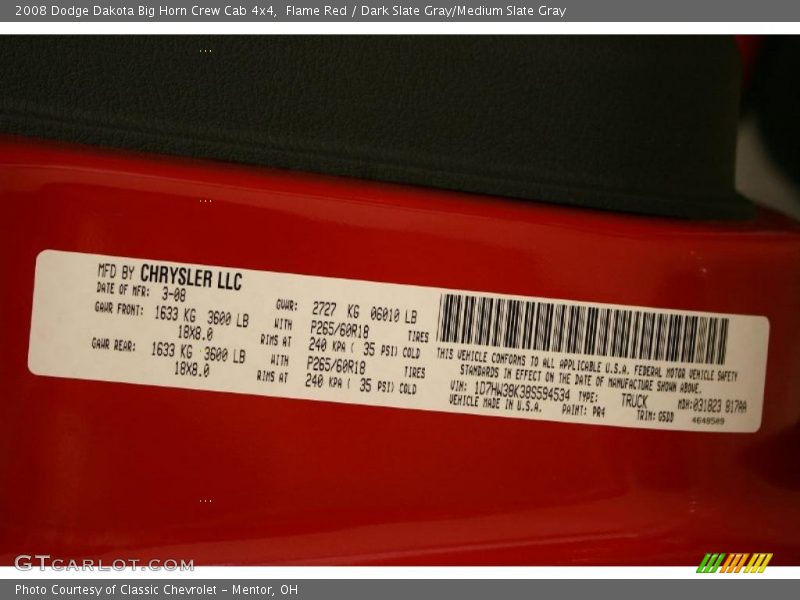Flame Red / Dark Slate Gray/Medium Slate Gray 2008 Dodge Dakota Big Horn Crew Cab 4x4