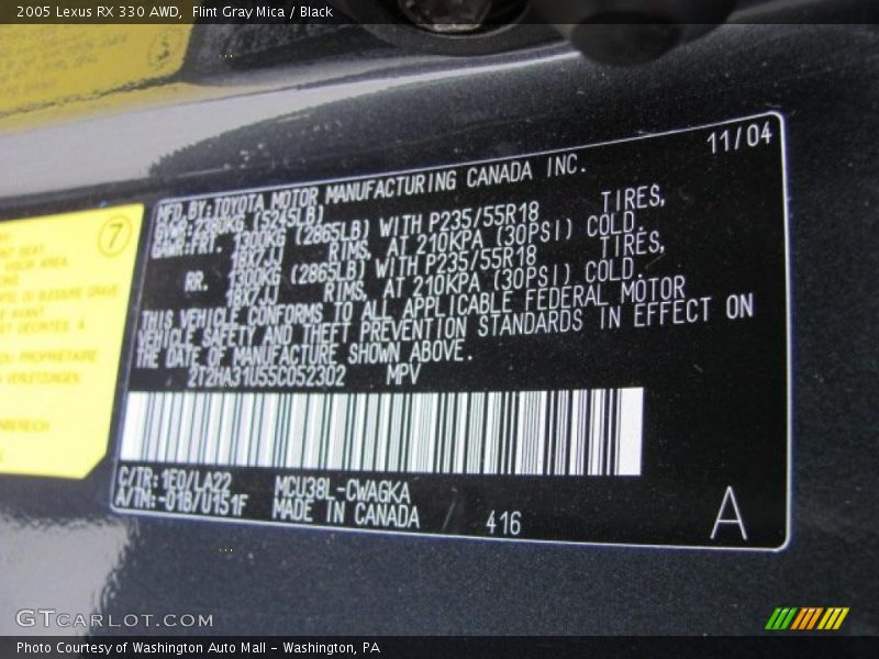 Flint Gray Mica / Black 2005 Lexus RX 330 AWD