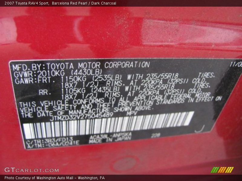 Barcelona Red Pearl / Dark Charcoal 2007 Toyota RAV4 Sport