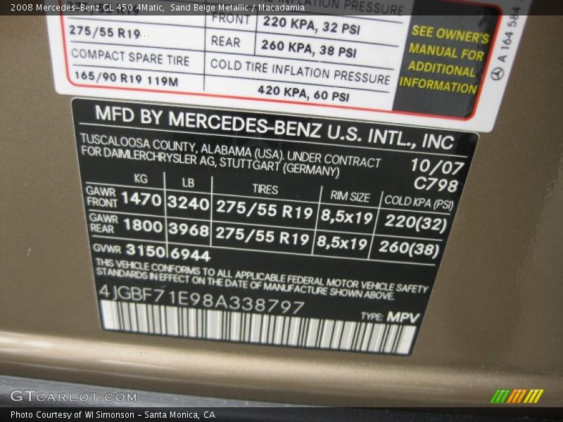 Sand Beige Metallic / Macadamia 2008 Mercedes-Benz GL 450 4Matic