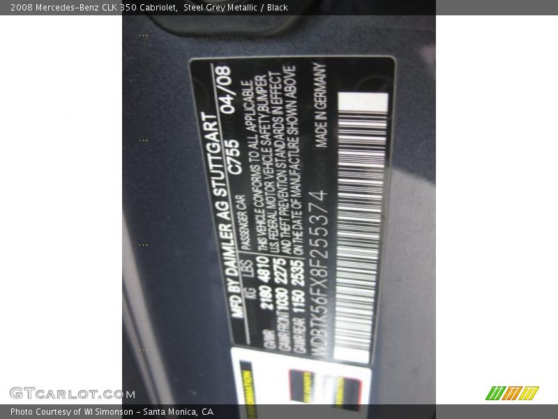 Steel Grey Metallic / Black 2008 Mercedes-Benz CLK 350 Cabriolet