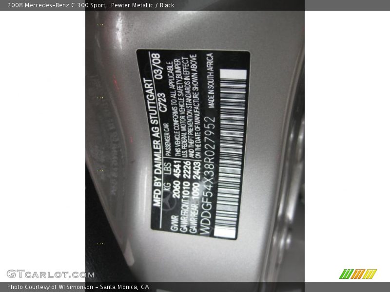 Pewter Metallic / Black 2008 Mercedes-Benz C 300 Sport