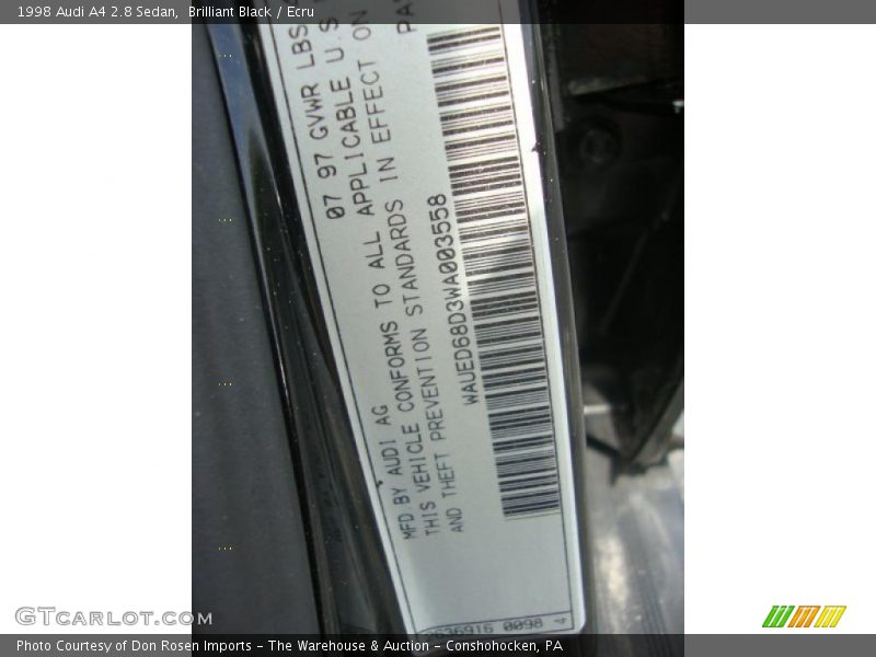 Brilliant Black / Ecru 1998 Audi A4 2.8 Sedan