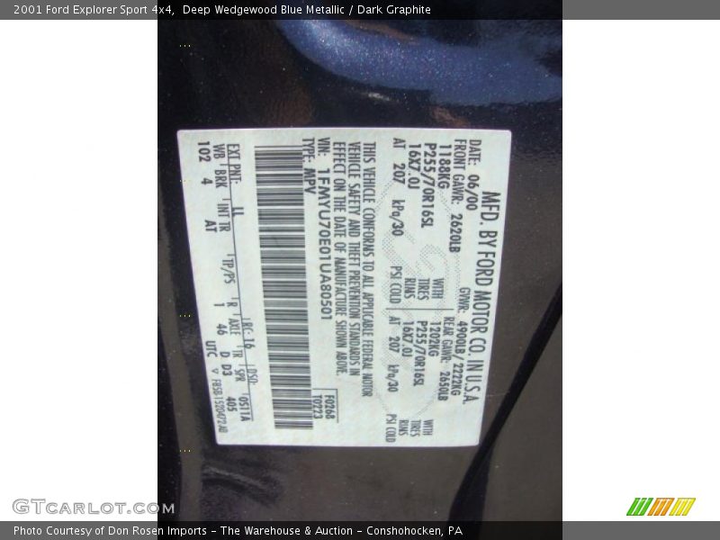 Deep Wedgewood Blue Metallic / Dark Graphite 2001 Ford Explorer Sport 4x4