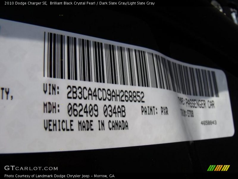 Brilliant Black Crystal Pearl / Dark Slate Gray/Light Slate Gray 2010 Dodge Charger SE