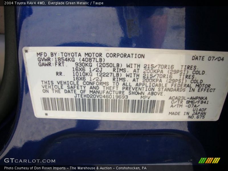 Everglade Green Metallic / Taupe 2004 Toyota RAV4 4WD