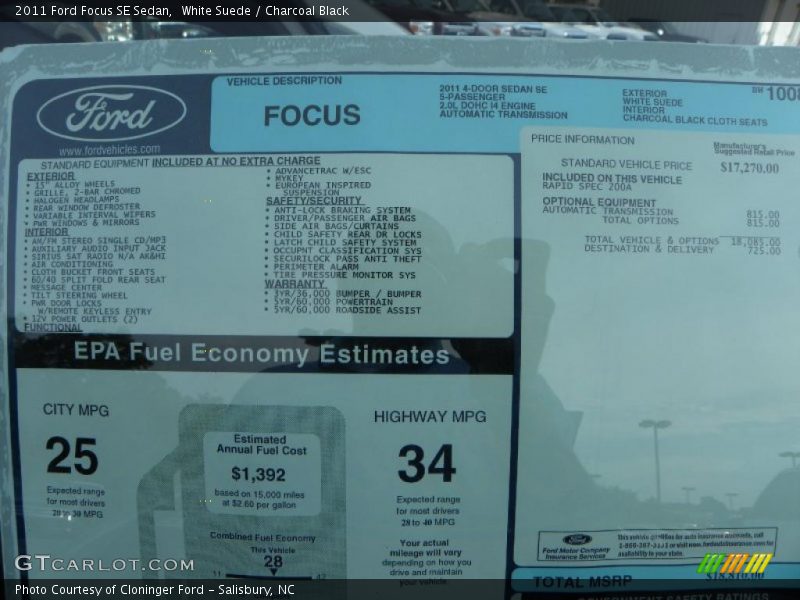 White Suede / Charcoal Black 2011 Ford Focus SE Sedan