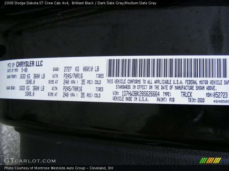 Brilliant Black / Dark Slate Gray/Medium Slate Gray 2008 Dodge Dakota ST Crew Cab 4x4