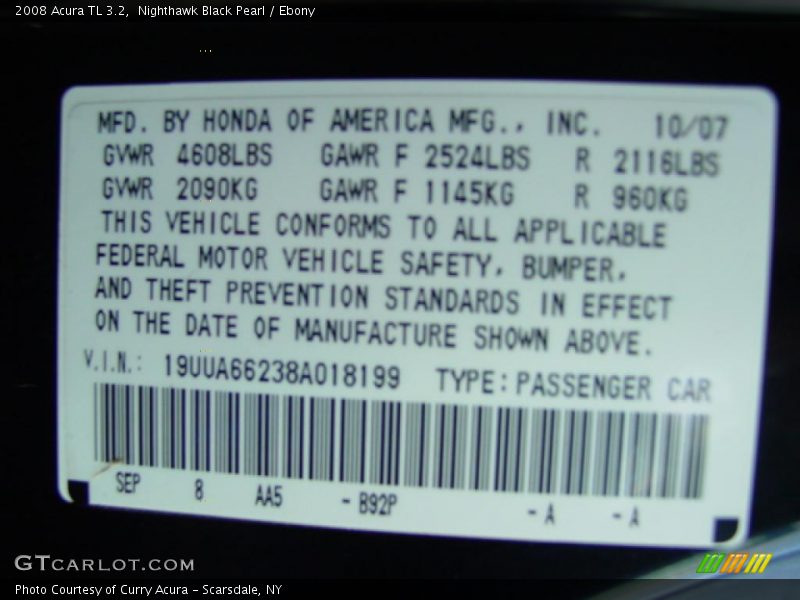 Nighthawk Black Pearl / Ebony 2008 Acura TL 3.2