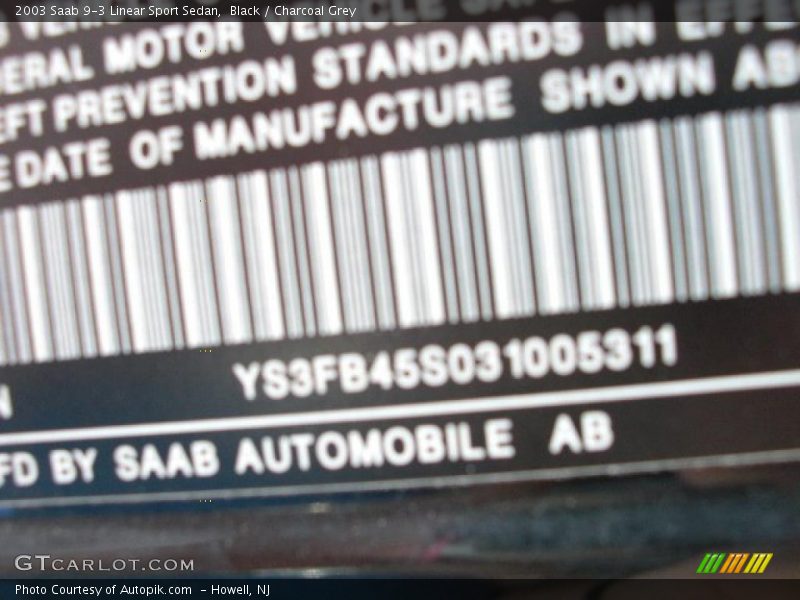 Black / Charcoal Grey 2003 Saab 9-3 Linear Sport Sedan