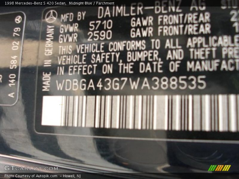 Midnight Blue / Parchment 1998 Mercedes-Benz S 420 Sedan