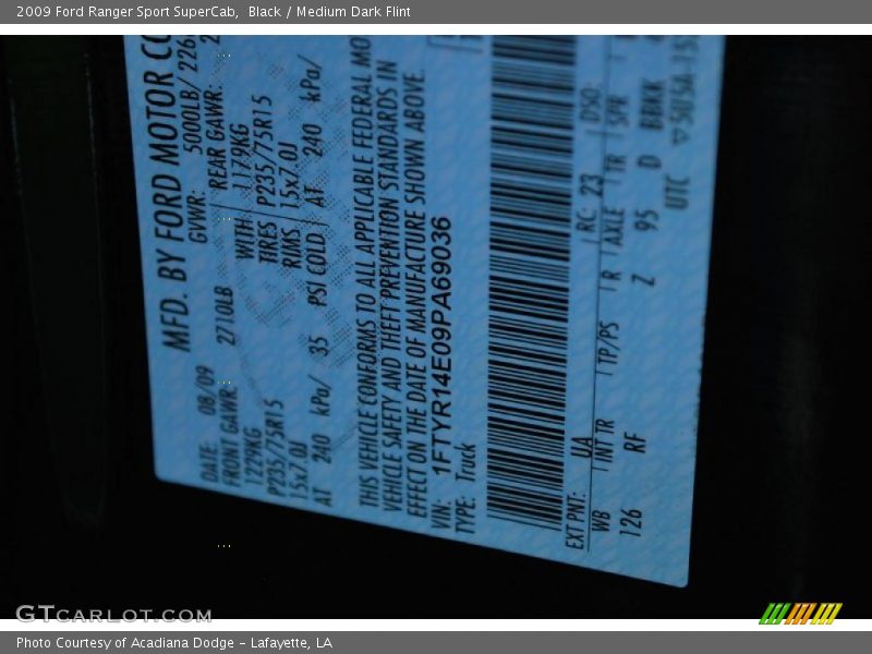 Black / Medium Dark Flint 2009 Ford Ranger Sport SuperCab