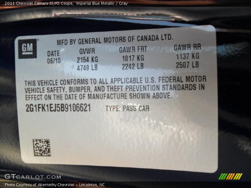 Imperial Blue Metallic / Gray 2011 Chevrolet Camaro SS/RS Coupe