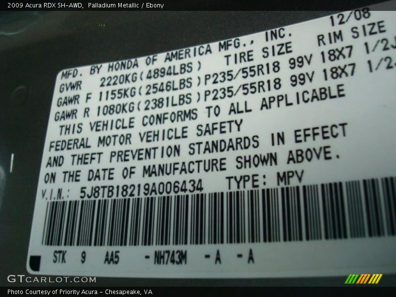 Palladium Metallic / Ebony 2009 Acura RDX SH-AWD