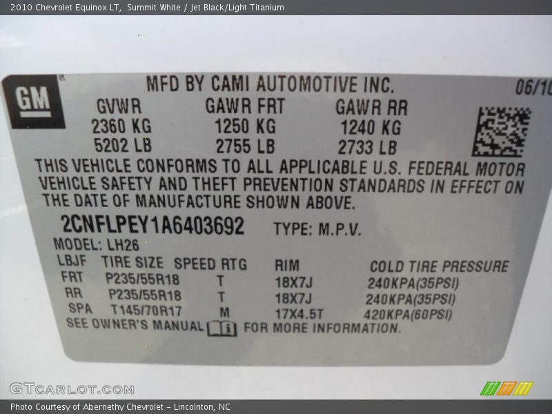 Summit White / Jet Black/Light Titanium 2010 Chevrolet Equinox LT