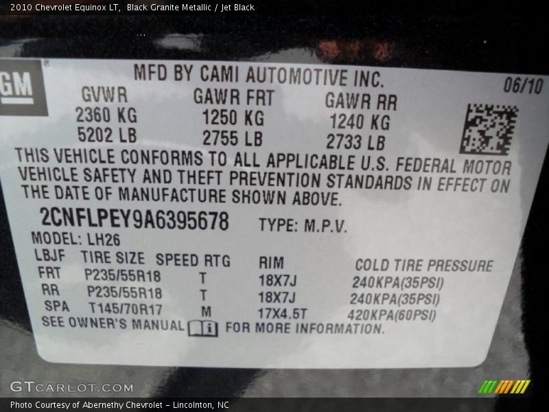 Black Granite Metallic / Jet Black 2010 Chevrolet Equinox LT