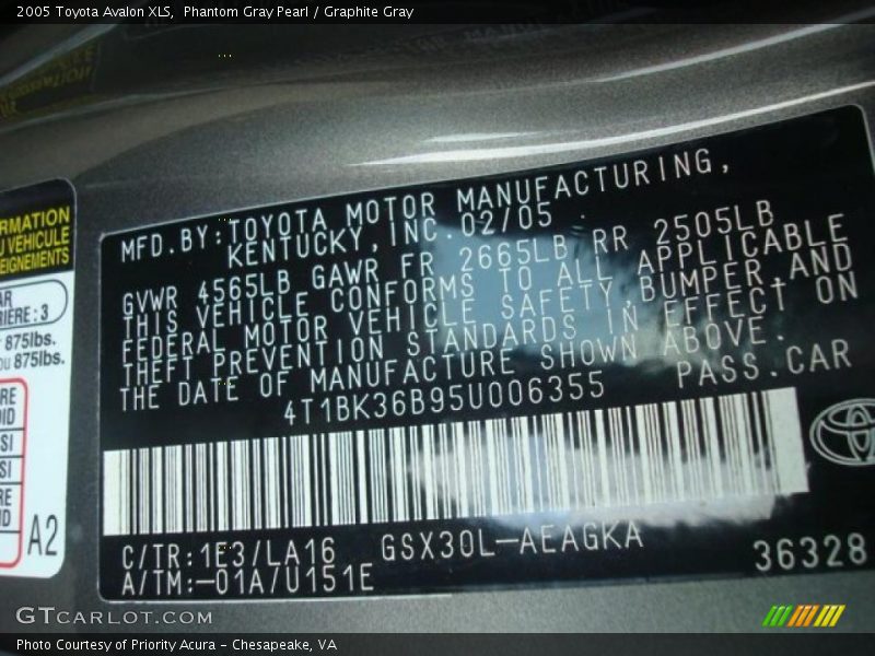 Phantom Gray Pearl / Graphite Gray 2005 Toyota Avalon XLS