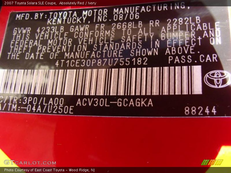 Absolutely Red / Ivory 2007 Toyota Solara SLE Coupe