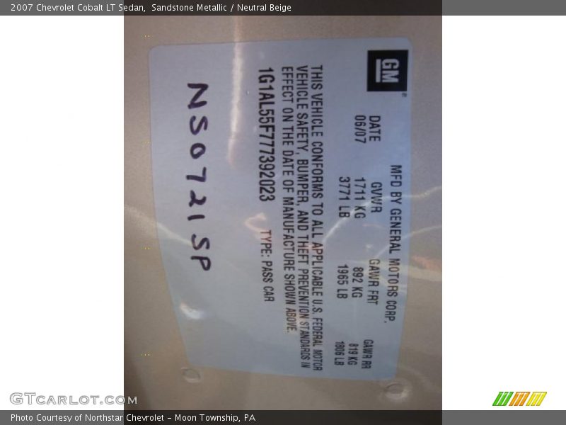 Sandstone Metallic / Neutral Beige 2007 Chevrolet Cobalt LT Sedan