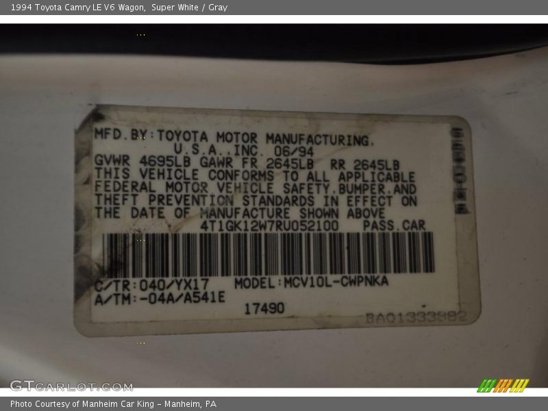 Super White / Gray 1994 Toyota Camry LE V6 Wagon