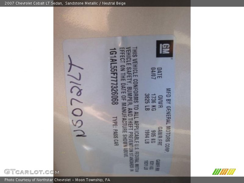 Sandstone Metallic / Neutral Beige 2007 Chevrolet Cobalt LT Sedan