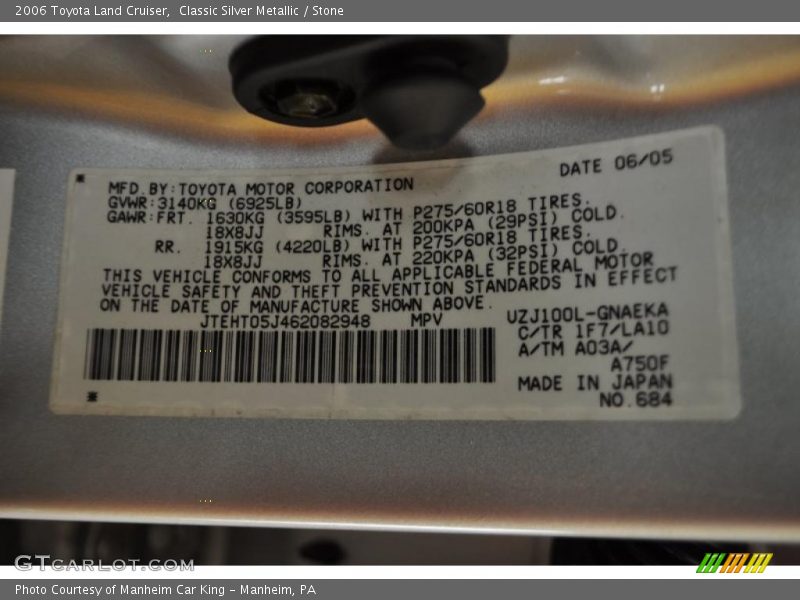 Classic Silver Metallic / Stone 2006 Toyota Land Cruiser