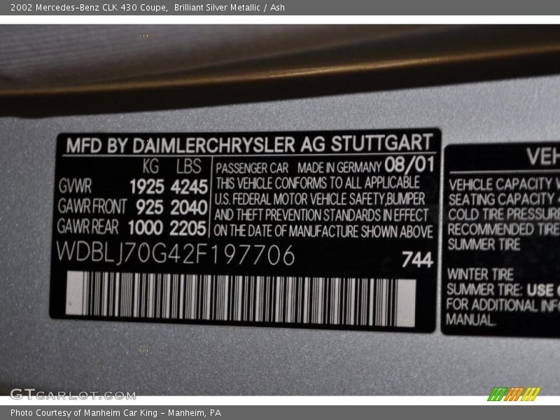 Brilliant Silver Metallic / Ash 2002 Mercedes-Benz CLK 430 Coupe