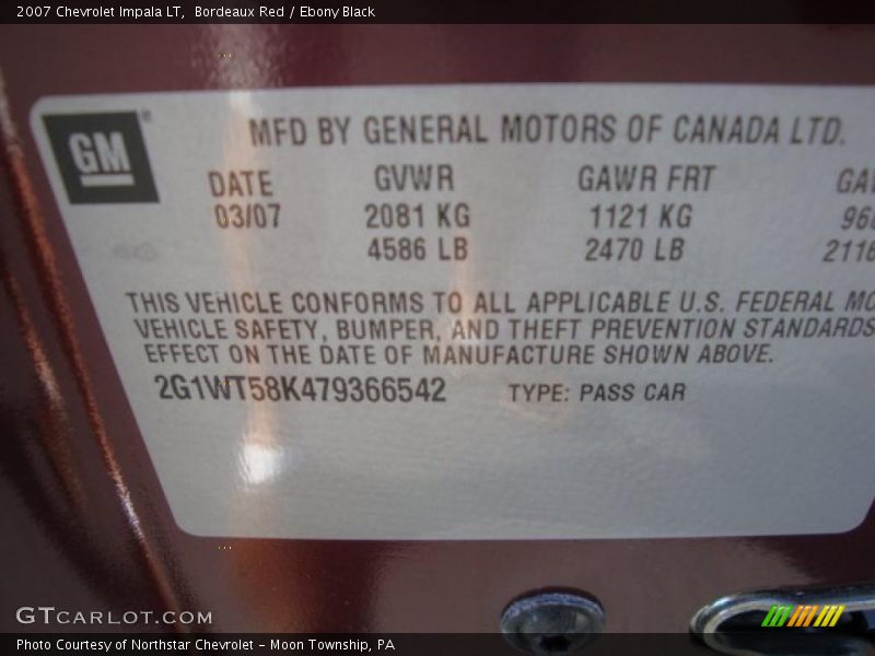 Bordeaux Red / Ebony Black 2007 Chevrolet Impala LT