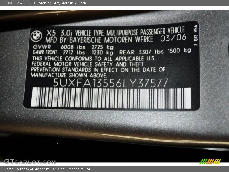 Sterling Grey Metallic / Black 2006 BMW X5 3.0i