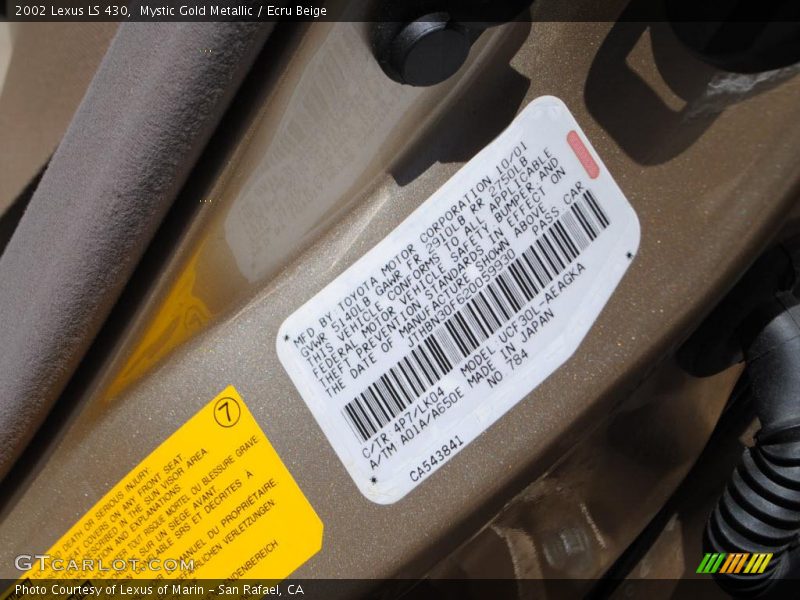 Mystic Gold Metallic / Ecru Beige 2002 Lexus LS 430