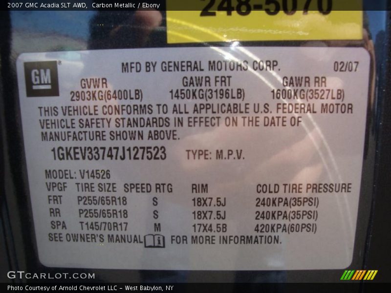 Carbon Metallic / Ebony 2007 GMC Acadia SLT AWD