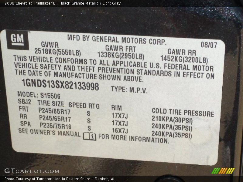 Black Granite Metallic / Light Gray 2008 Chevrolet TrailBlazer LT