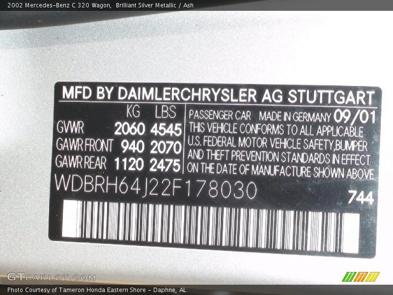 Brilliant Silver Metallic / Ash 2002 Mercedes-Benz C 320 Wagon