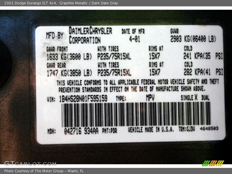 Graphite Metallic / Dark Slate Gray 2001 Dodge Durango SLT 4x4