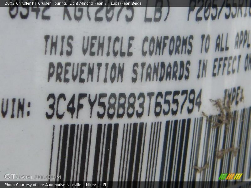 Light Almond Pearl / Taupe/Pearl Beige 2003 Chrysler PT Cruiser Touring