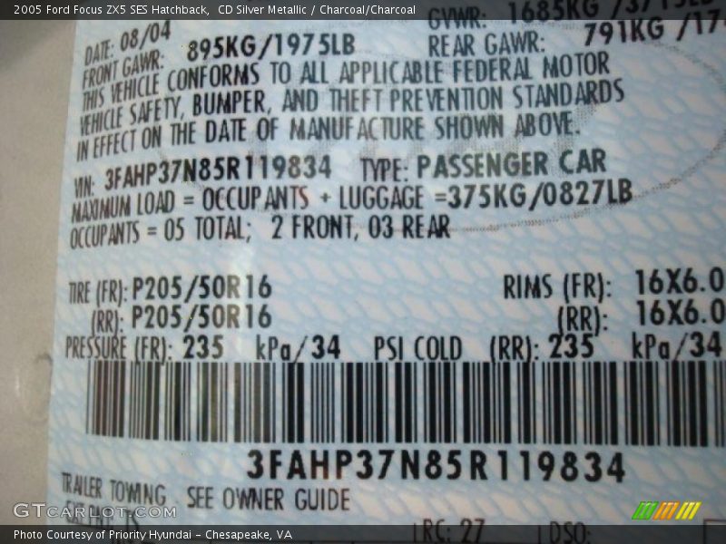 CD Silver Metallic / Charcoal/Charcoal 2005 Ford Focus ZX5 SES Hatchback
