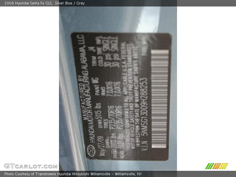 Silver Blue / Gray 2009 Hyundai Santa Fe GLS