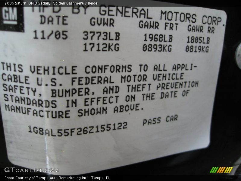 Golden Cashmere / Beige 2006 Saturn ION 3 Sedan