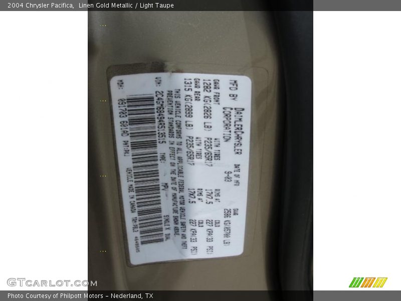 Linen Gold Metallic / Light Taupe 2004 Chrysler Pacifica