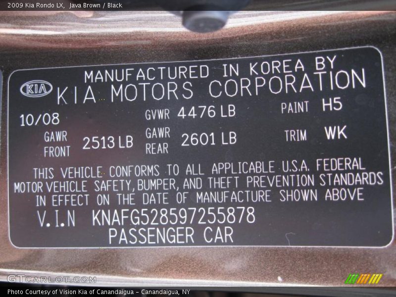Java Brown / Black 2009 Kia Rondo LX