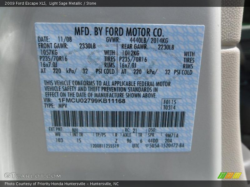 Light Sage Metallic / Stone 2009 Ford Escape XLS