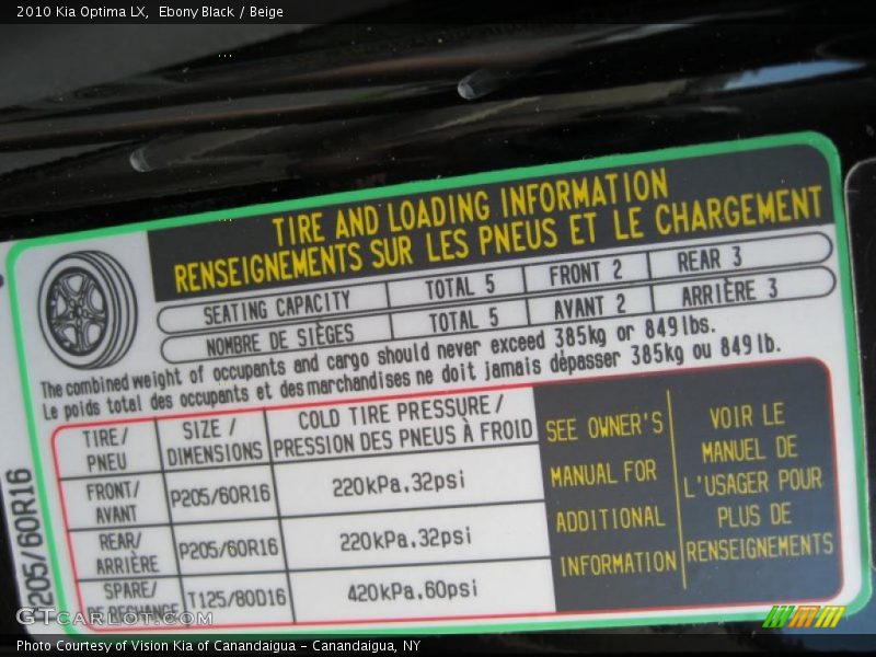 Ebony Black / Beige 2010 Kia Optima LX