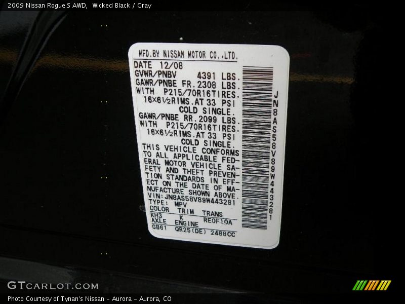 Wicked Black / Gray 2009 Nissan Rogue S AWD