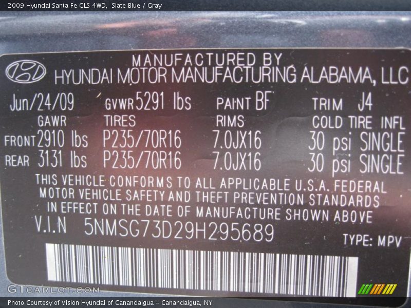 Slate Blue / Gray 2009 Hyundai Santa Fe GLS 4WD