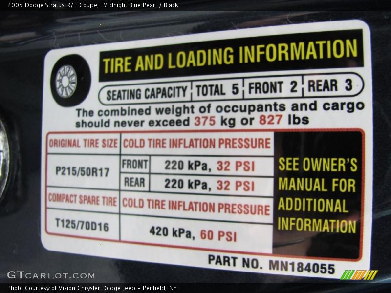 Midnight Blue Pearl / Black 2005 Dodge Stratus R/T Coupe